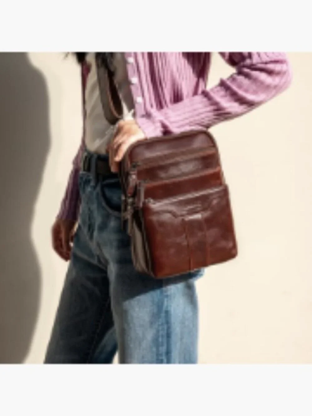Genuine Leather Messenger Bag for Men, Small Sling Shoulder Crossbody